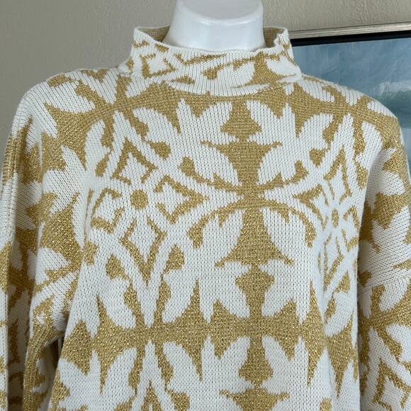 Vintage Rose Sweater white with gold snowflakes size 2XL - Picture 2 of 8